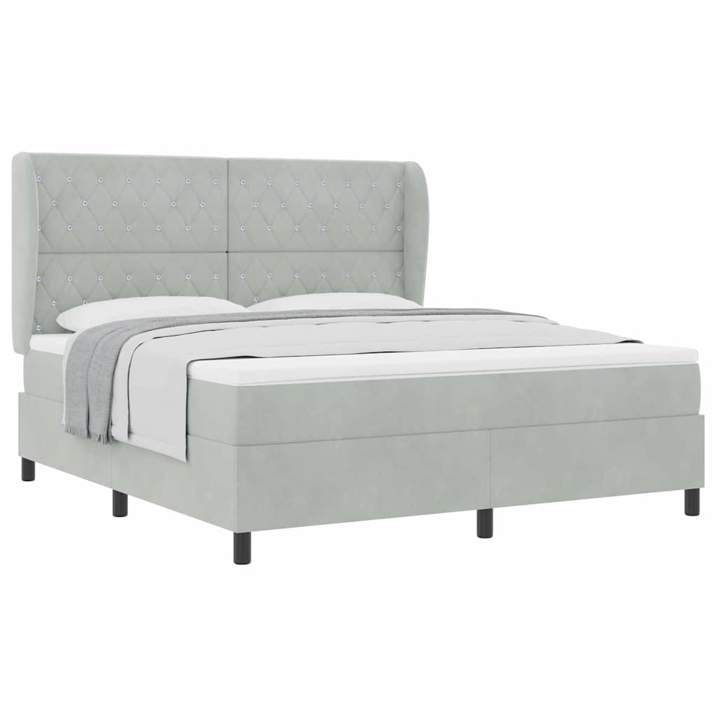 Lit à ressorts avec matelas Gris clair 180 x 200 cm Velours