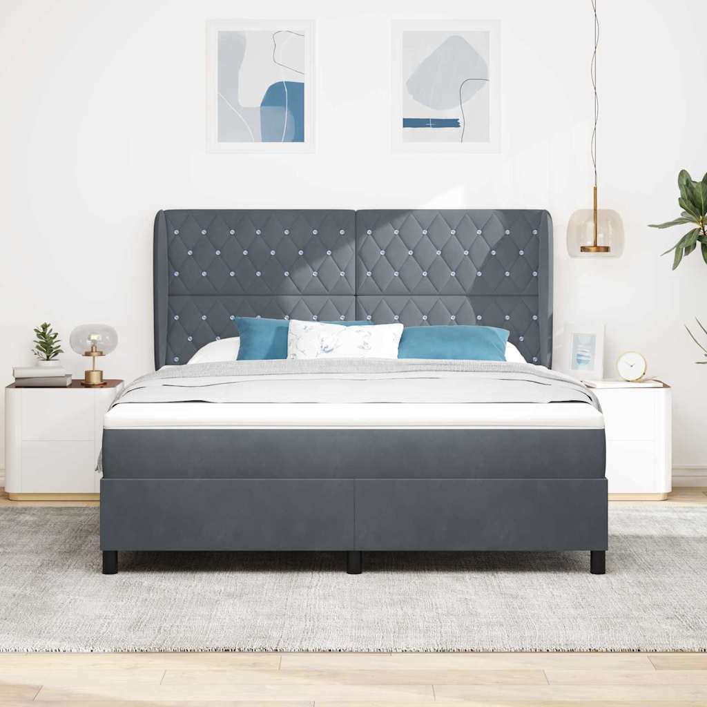 Lit à ressorts avec matelas Gris foncé 180 x 200 cm Velours