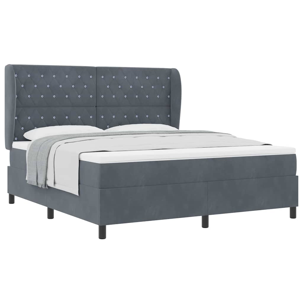 Lit à ressorts avec matelas Gris foncé 180 x 200 cm Velours