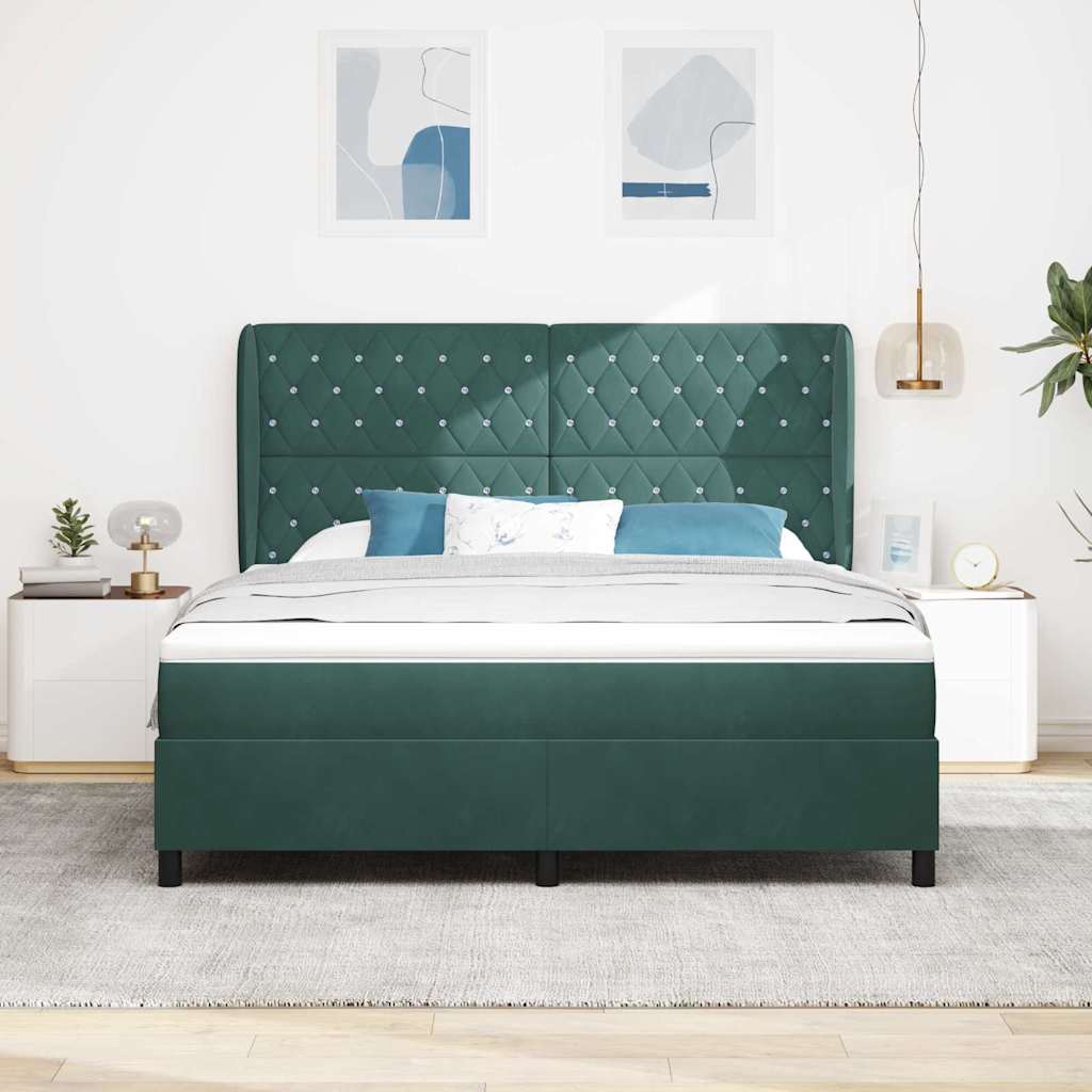 Lit à ressorts avec matelas Vert foncé 180 x 200 cm Velours - XIOS