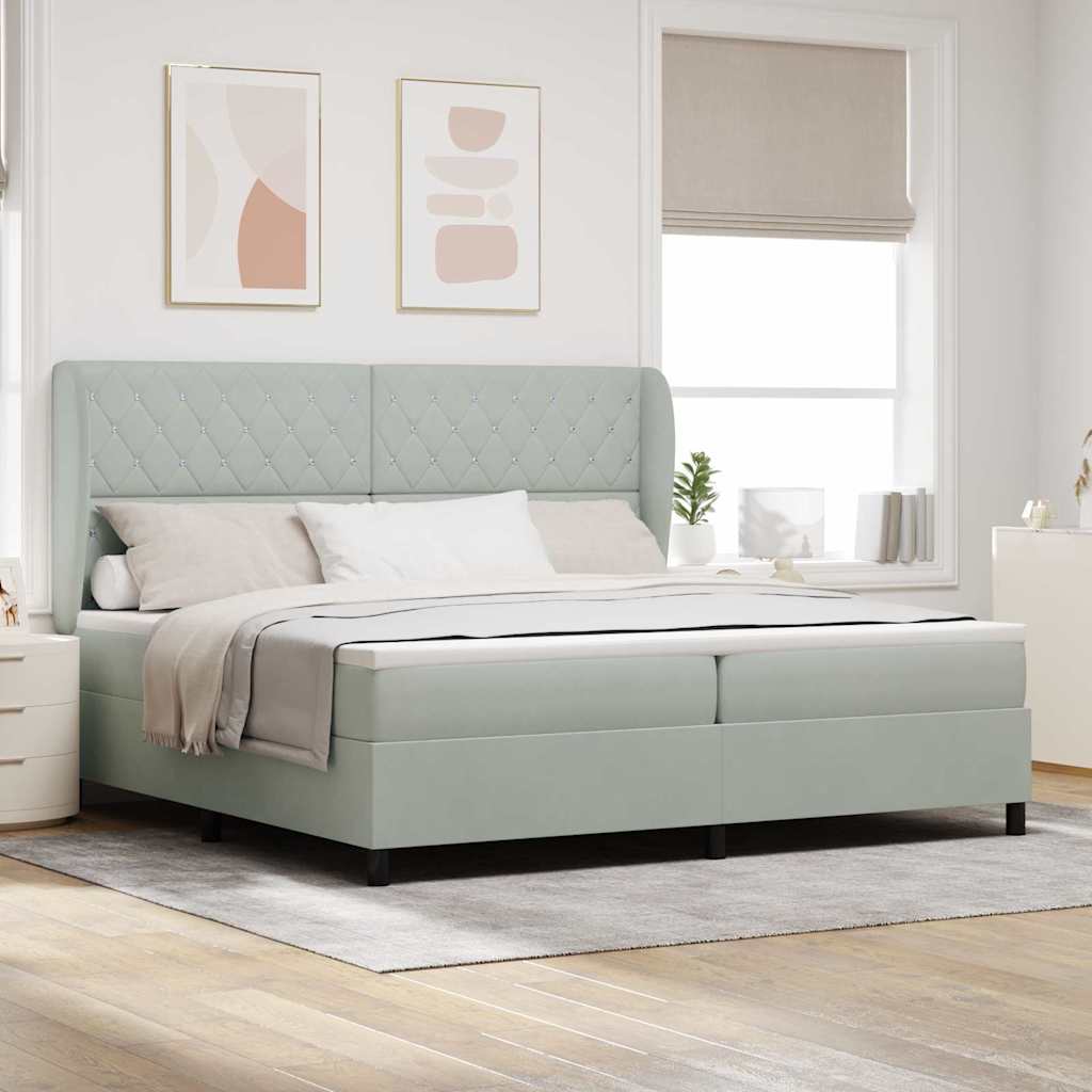 Lit à ressorts avec matelas Gris clair 200 x 200 cm Velours