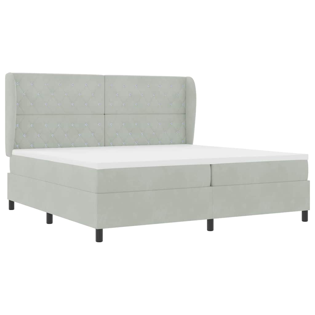 Lit à ressorts avec matelas Gris clair 200 x 200 cm Velours