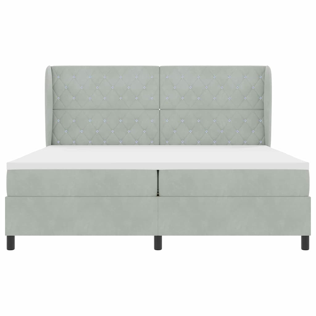 Lit à ressorts avec matelas Gris clair 200 x 200 cm Velours