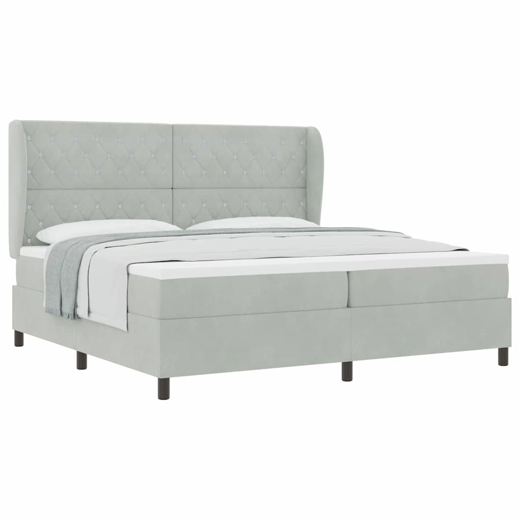Lit à ressorts avec matelas Gris clair 200 x 200 cm Velours