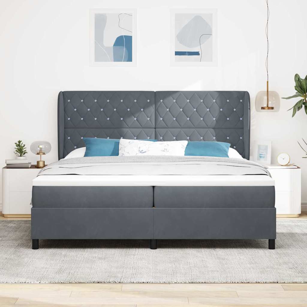 Lit à ressorts avec matelas Gris foncé 200 x 200 cm Velours - XIOS