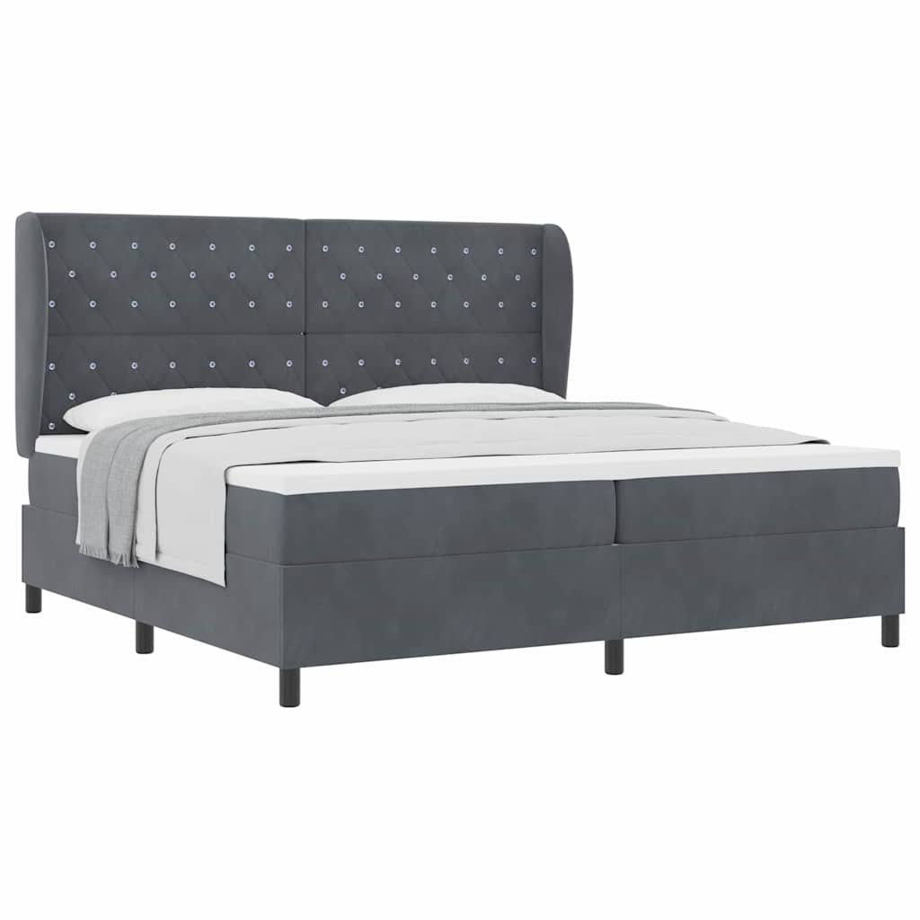 Lit à ressorts avec matelas Gris foncé 200 x 200 cm Velours - XIOS