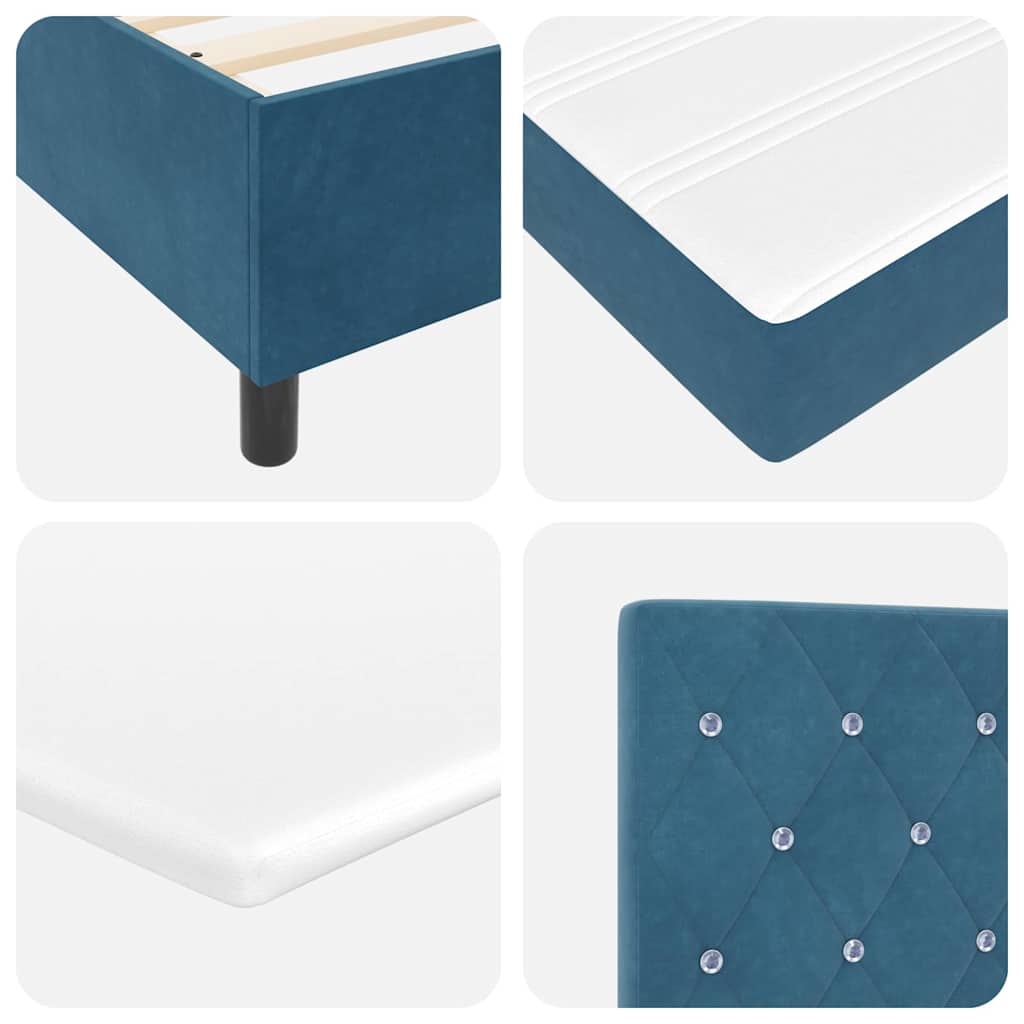 Lit à ressorts avec matelas Bleu foncé 200 x 200 cm Velours