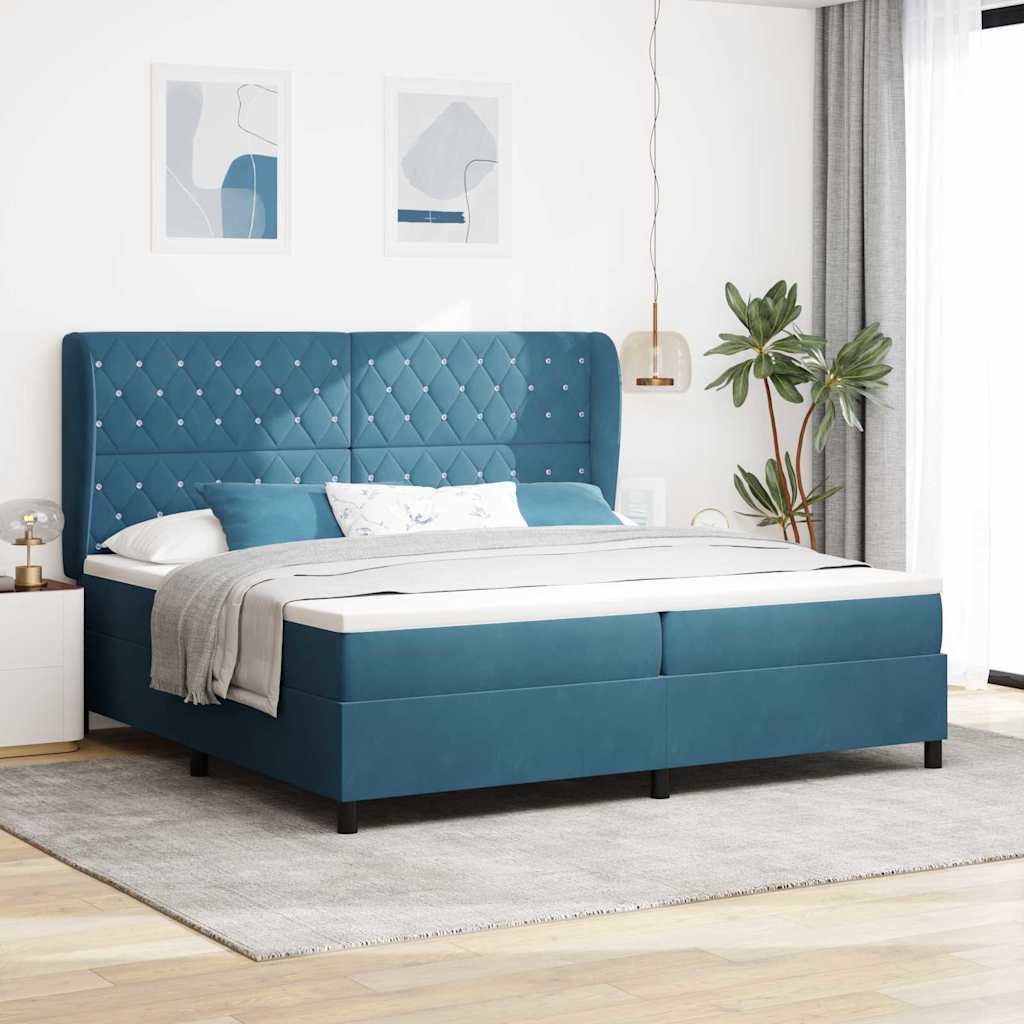 Lit à ressorts avec matelas Bleu foncé 200 x 200 cm Velours