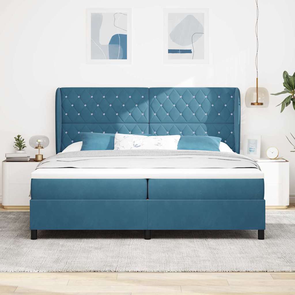 Lit à ressorts avec matelas Bleu foncé 200 x 200 cm Velours