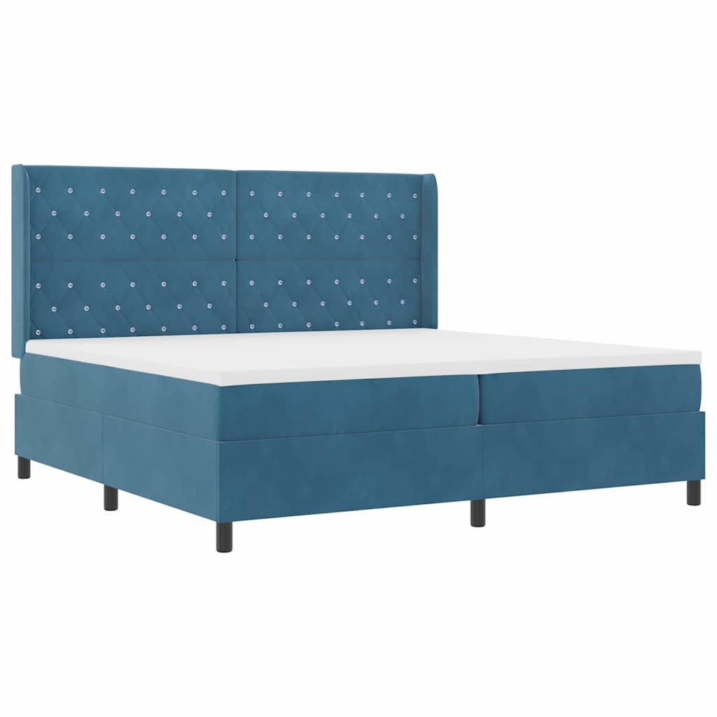 Lit à ressorts avec matelas Bleu foncé 200 x 200 cm Velours