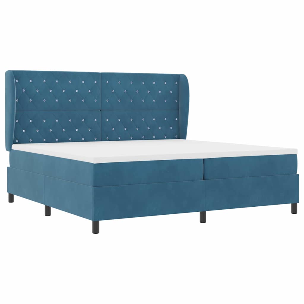 Lit à ressorts avec matelas Bleu foncé 200 x 200 cm Velours