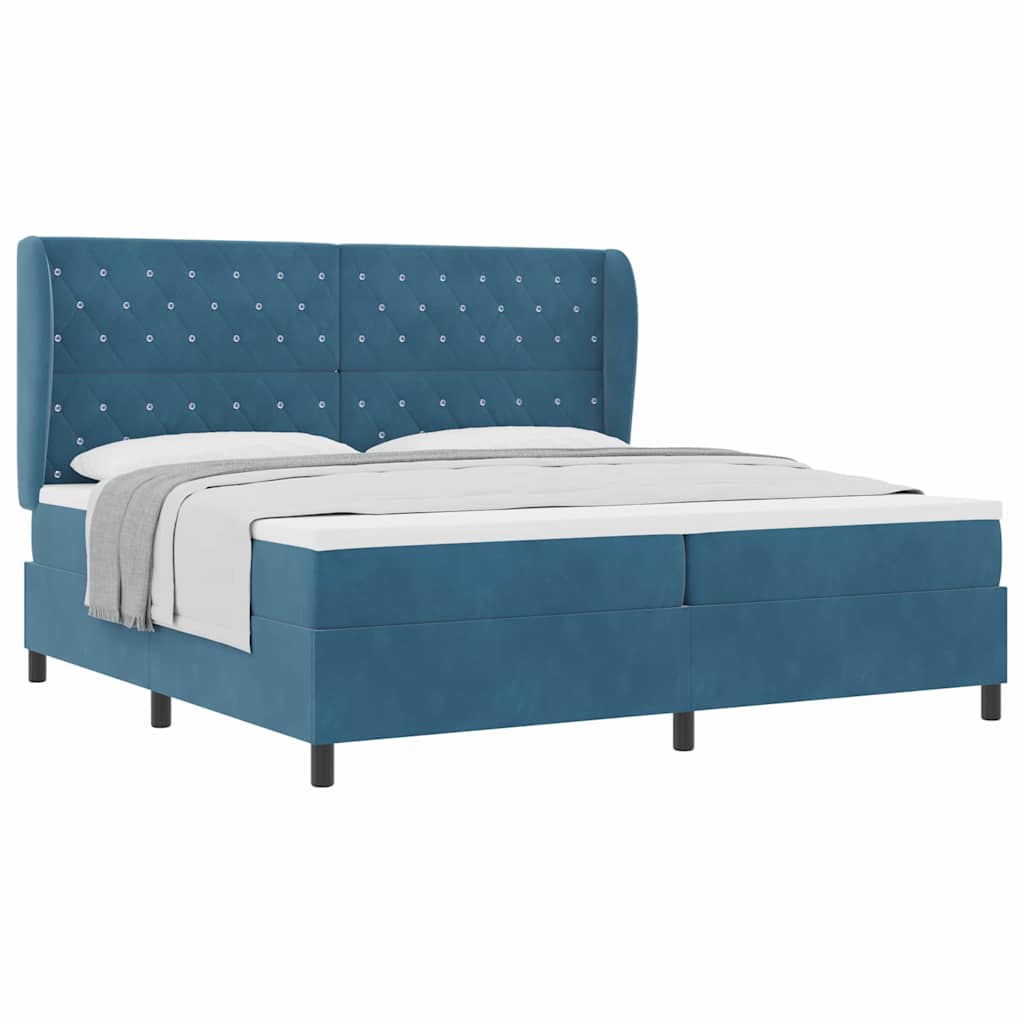Lit à ressorts avec matelas Bleu foncé 200 x 200 cm Velours