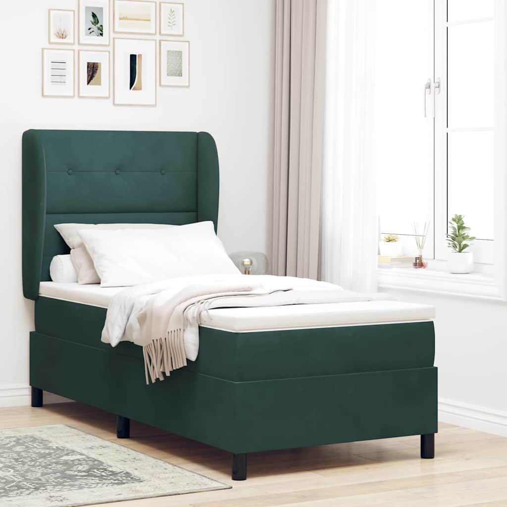 Lit à ressorts avec tête de lit Vert foncé 200 x 80 cm Velours