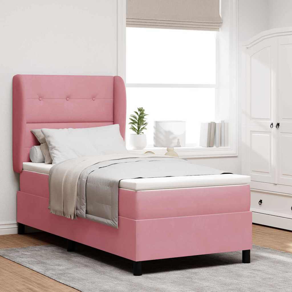 Lit à ressorts avec tête de lit Rose 190 x 90 cm Velours
