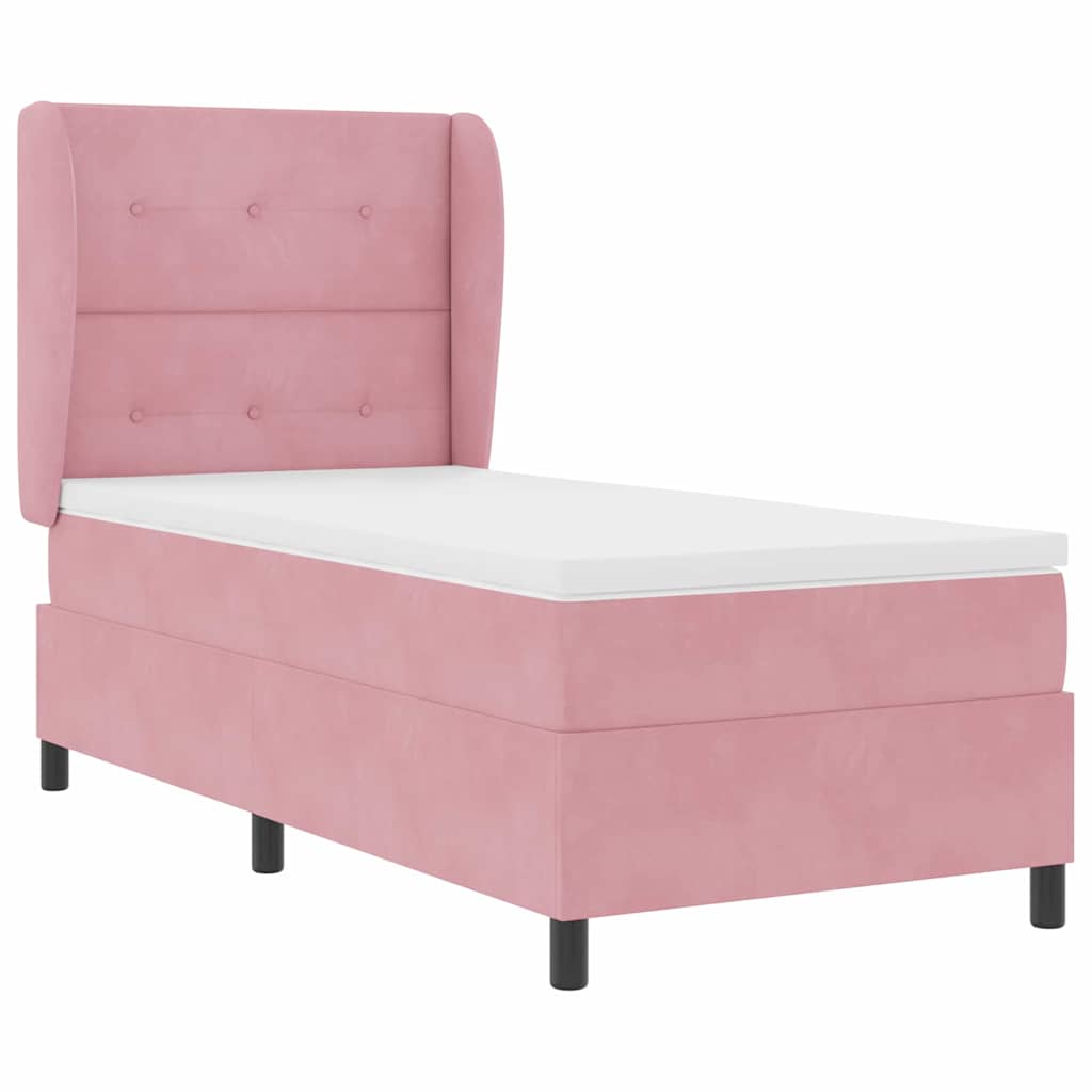 Lit à ressorts avec tête de lit Rose 190 x 90 cm Velours