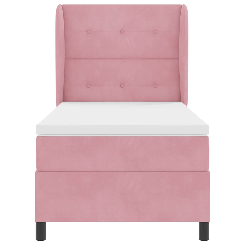 Lit à ressorts avec tête de lit Rose 190 x 90 cm Velours