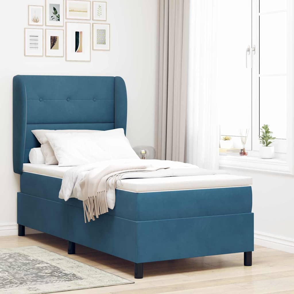 Lit à ressorts avec tête de lit Bleu foncé 200 x 90 cm Velours - XIOS