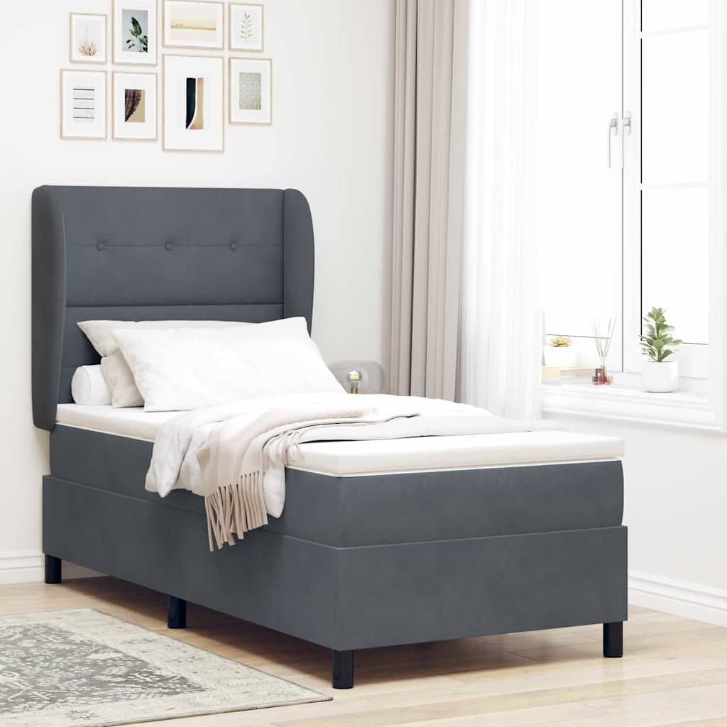 Lit à ressorts avec matelas Gris foncé 200 x 100 cm Polyester - XIOS