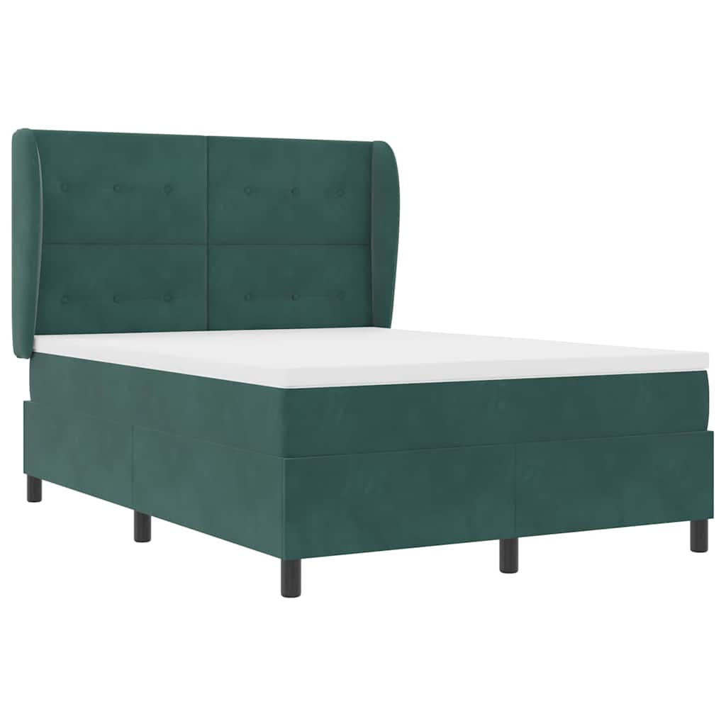 Lit à ressorts avec tête de lit Vert foncé 190 x 140 cm Velours