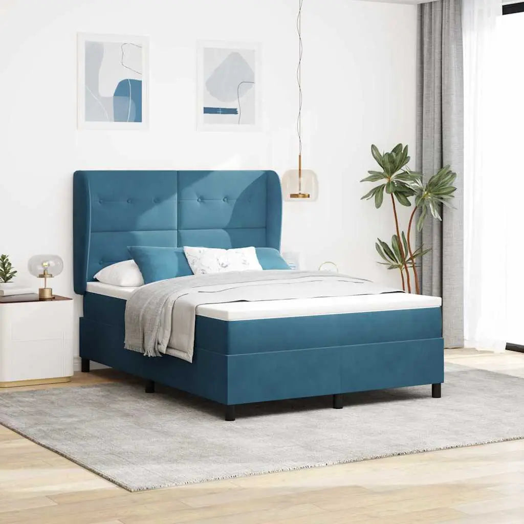 Lit à ressorts avec tête de lit Bleu foncé 190 x 140 cm Velours - XIOS