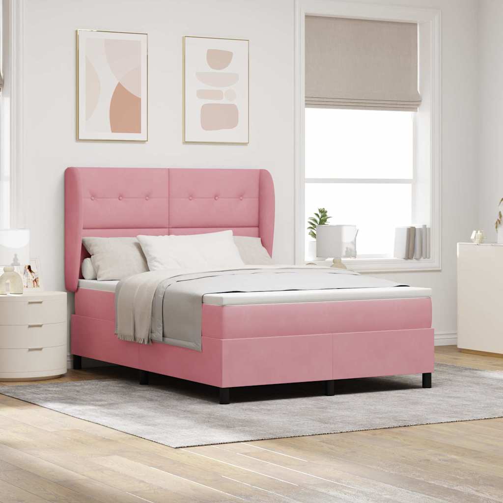 Lit à ressorts avec tête de lit Rose 190 x 140 cm Velours - XIOS