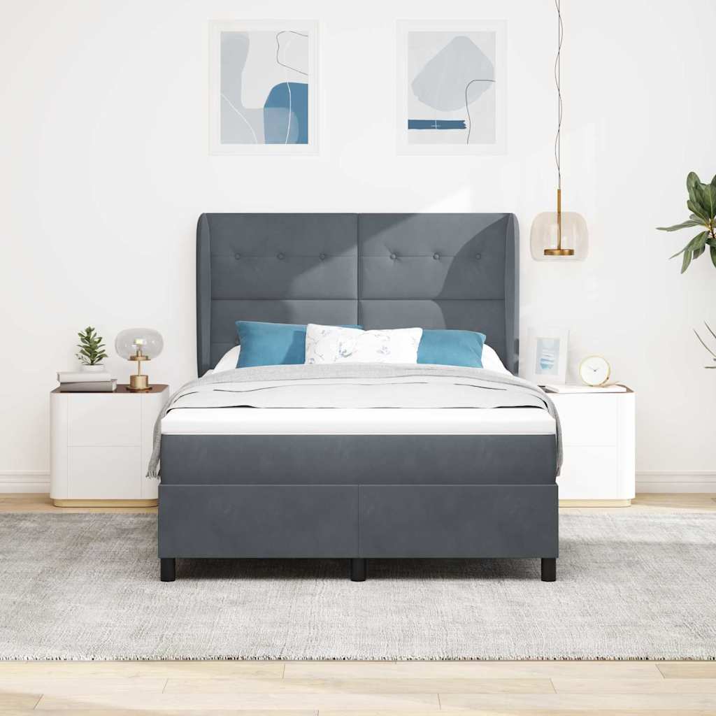 Lit à ressorts avec tête de lit Gris foncé 200 x 140 cm Velours