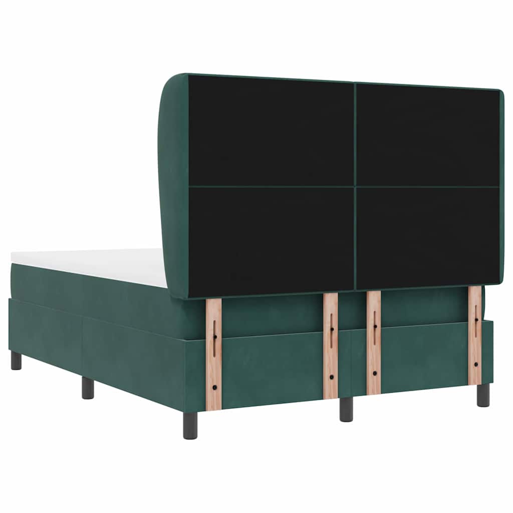 Lit à ressorts avec tête de lit Vert foncé 200 x 140 cm Velours