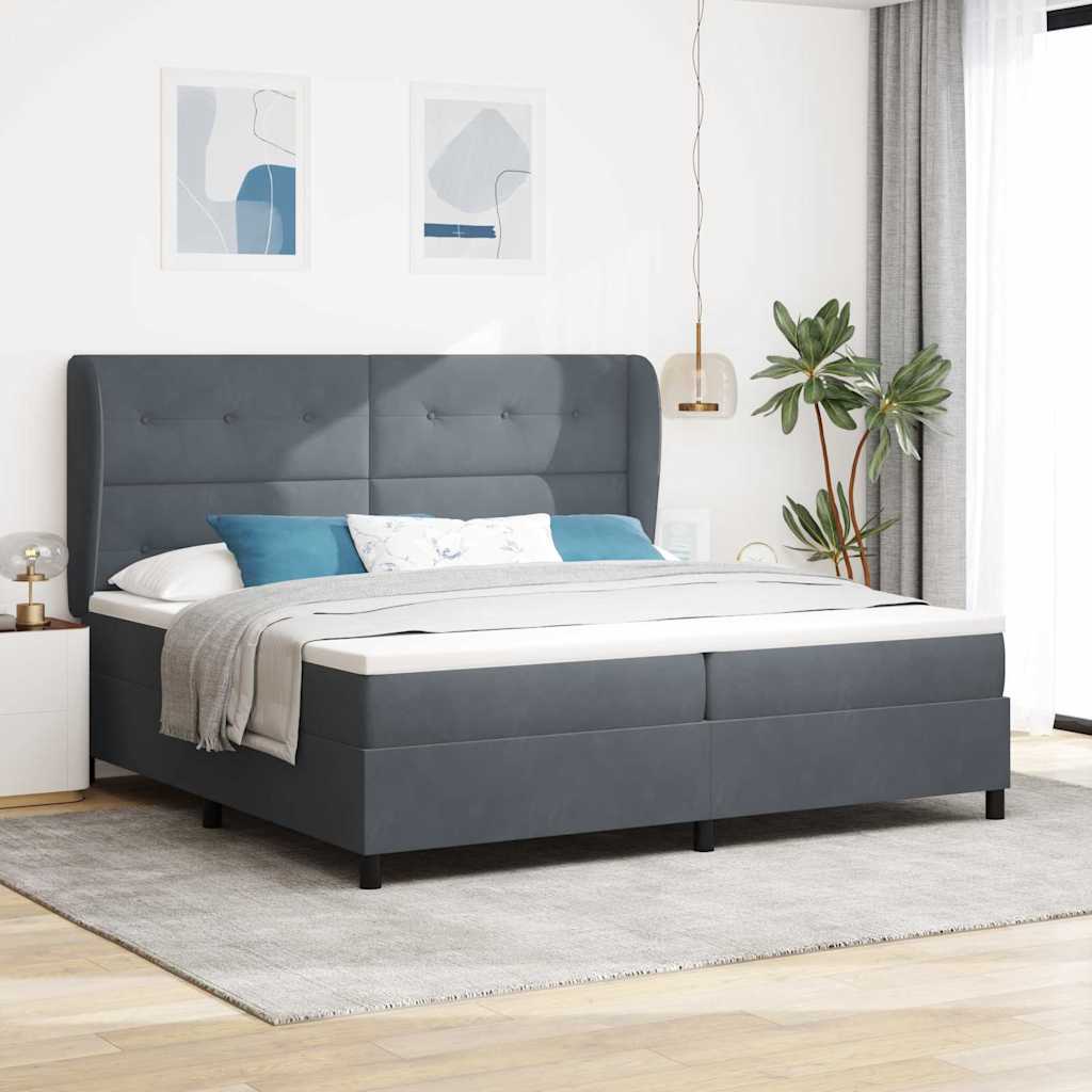 Lit à ressorts avec matelas Gris foncé 200 x 200 cm Velours