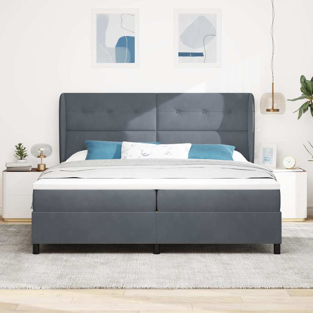 Lit à ressorts avec matelas Gris foncé 200 x 200 cm Velours
