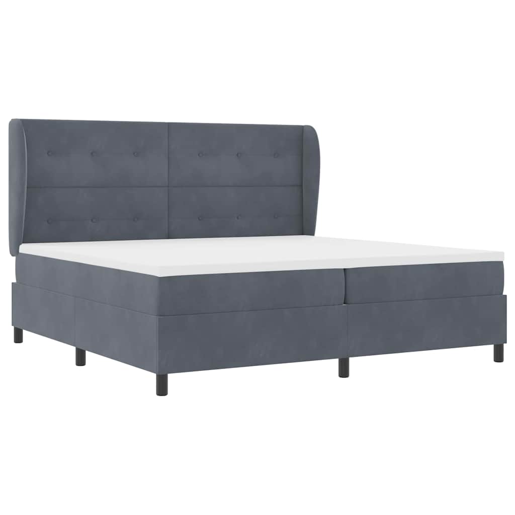 Lit à ressorts avec matelas Gris foncé 200 x 200 cm Velours