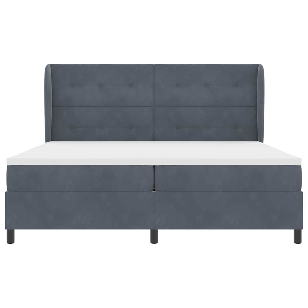 Lit à ressorts avec matelas Gris foncé 200 x 200 cm Velours
