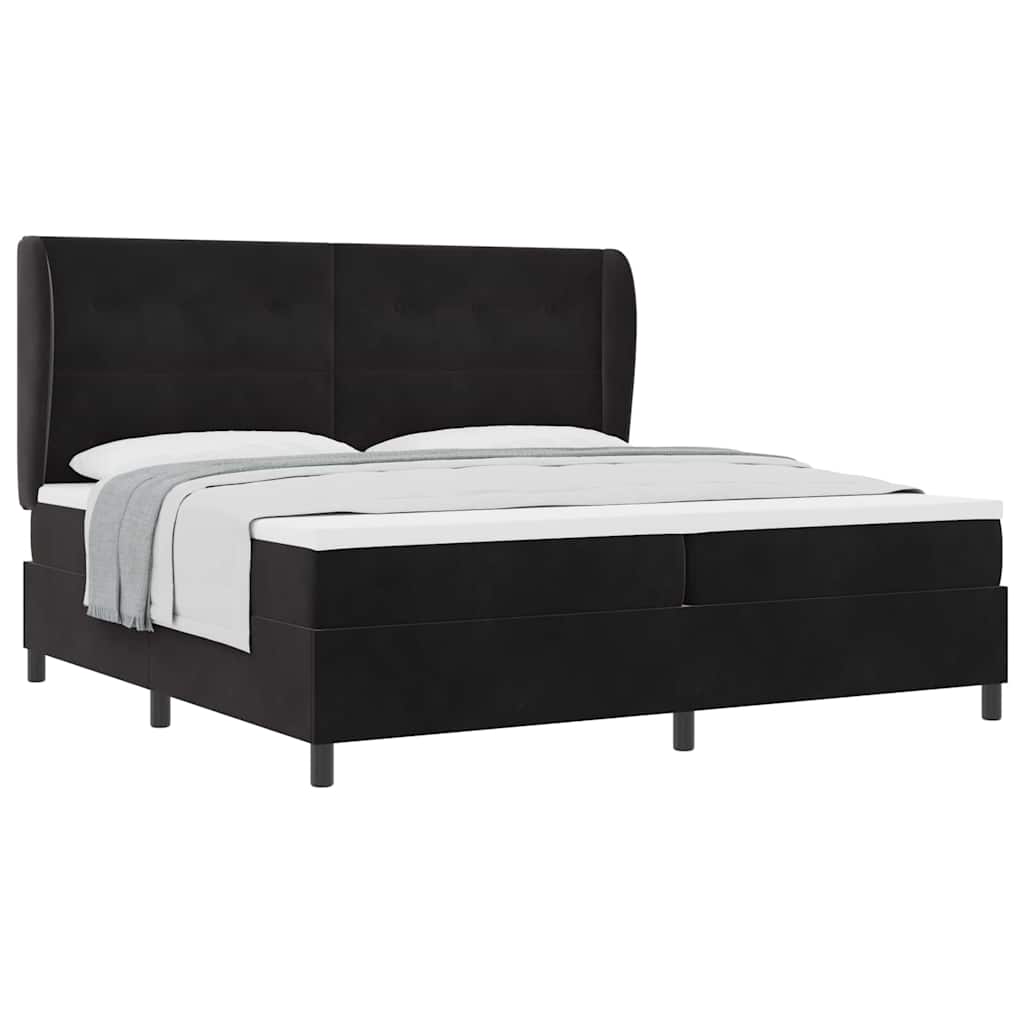 Lit à ressorts avec matelas Noir 200 x 200 cm Velours - XIOS