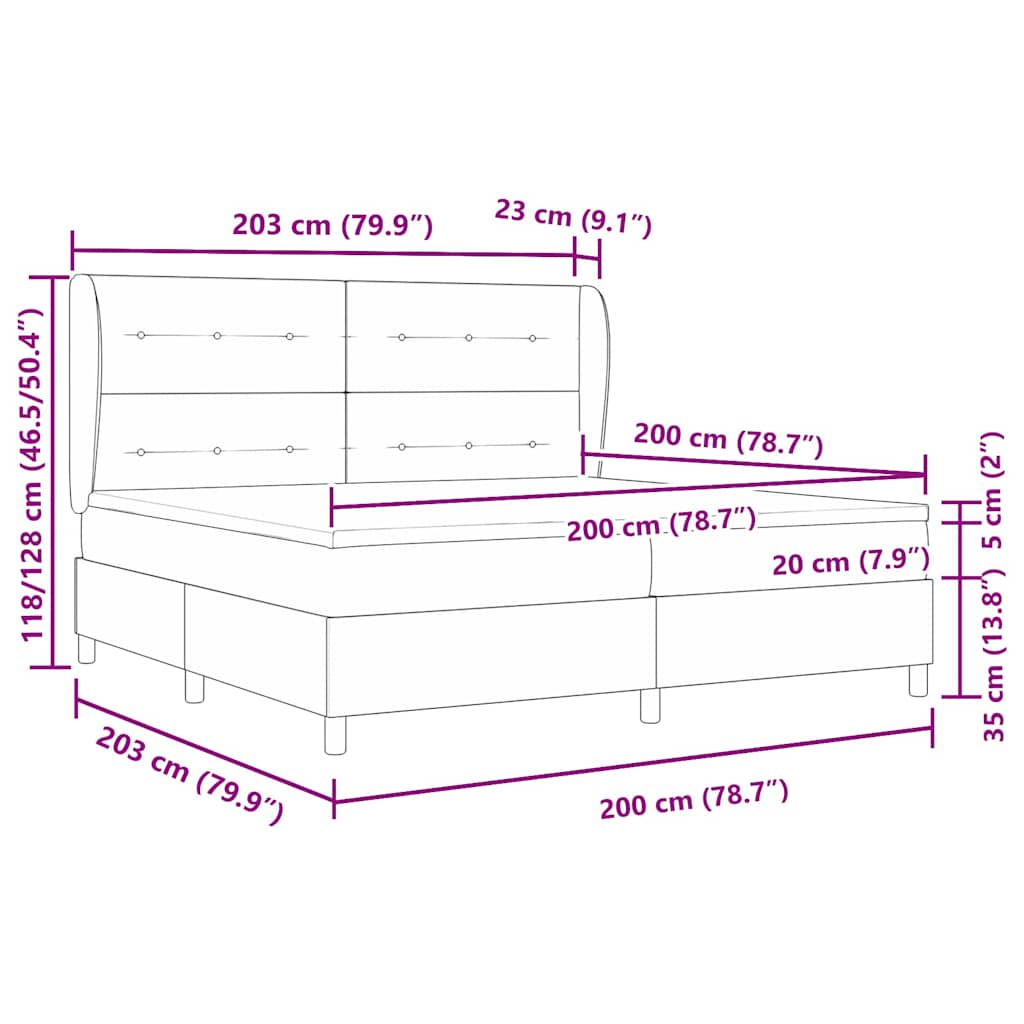 Lit à ressorts avec matelas Noir 200 x 200 cm Velours - XIOS