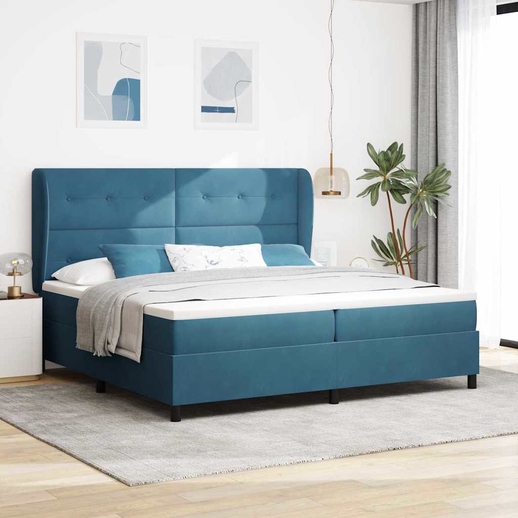 Lit à ressorts avec matelas Bleu foncé 200 x 200 cm Polyester - XIOS