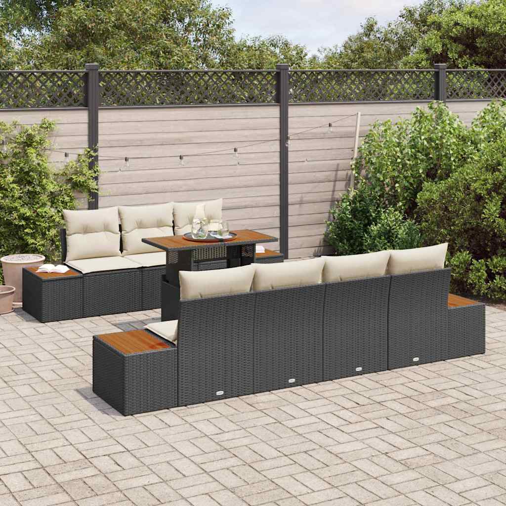 Ensemble de canapé de jardin avec coussin 8 pcs Noir Poly rotin