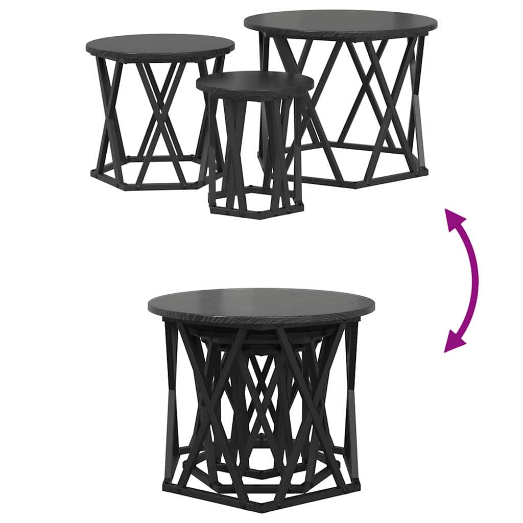 Table d'appoint empilable 3 pcs Chêne noir 53 x 53 x 40 cm - XIOS