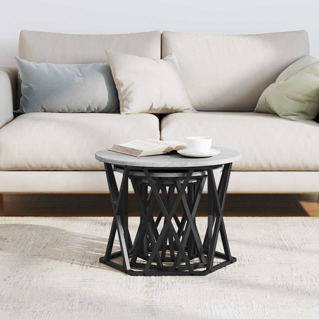Table d'appoint empilable 3 pcs Sonoma gris 53 x 53 x 40 cm - XIOS