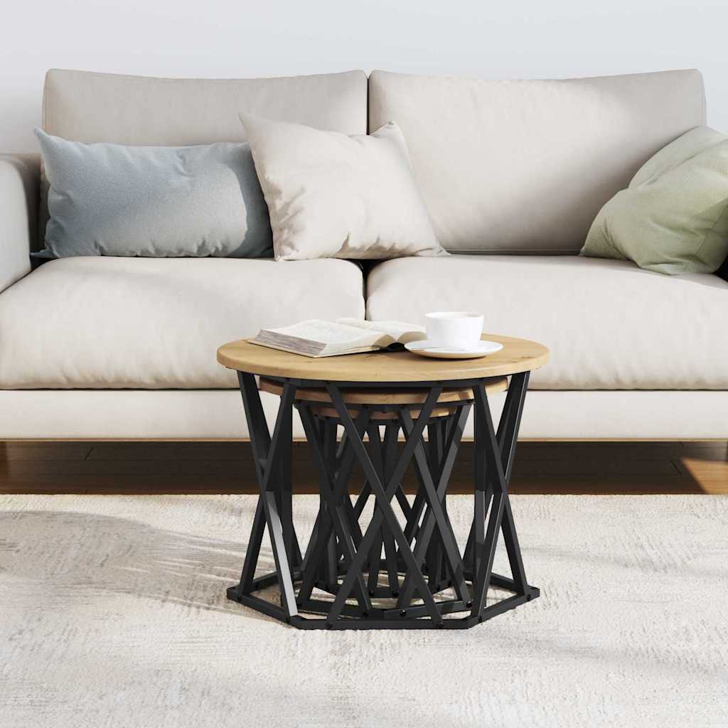 Table d'appoint empilable 3 pcs chêne artisanal 53 x 53 x 40 cm - XIOS