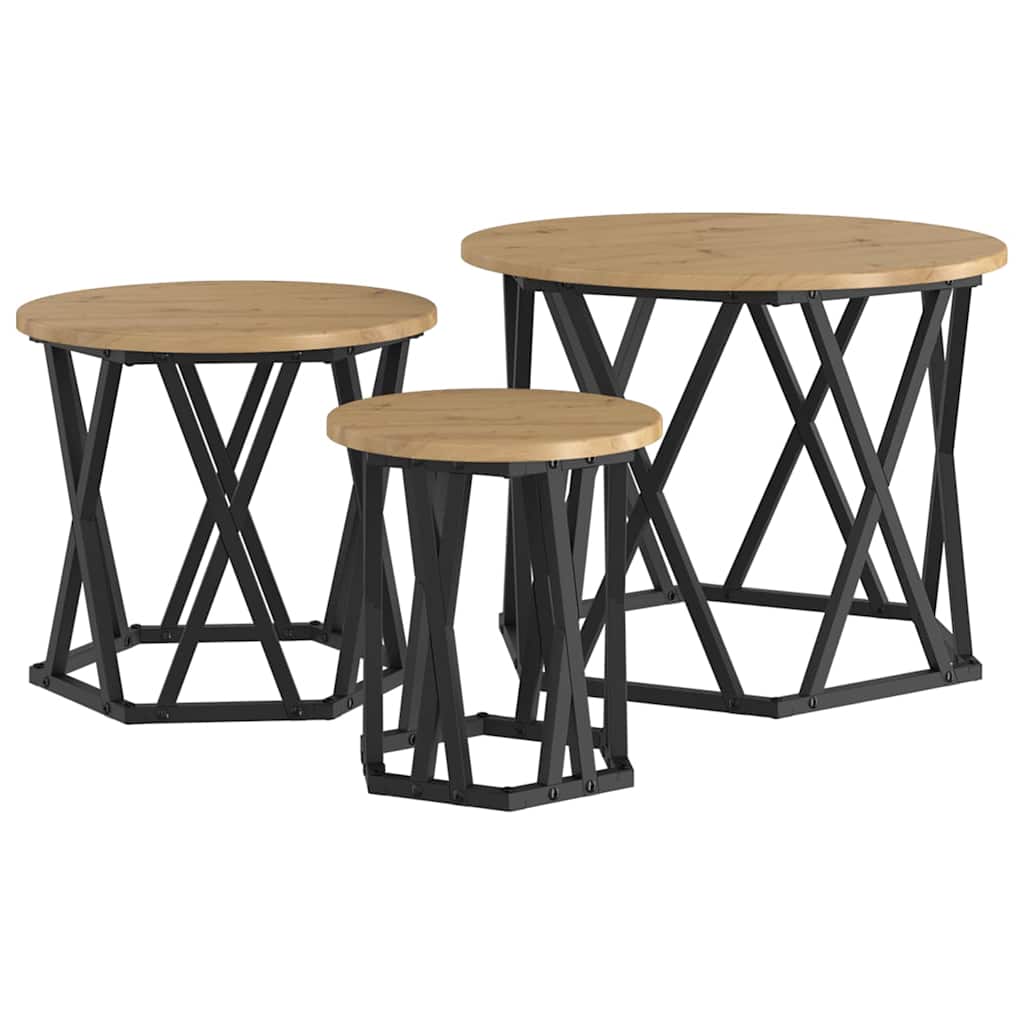 Table d'appoint empilable 3 pcs chêne artisanal 53 x 53 x 40 cm - XIOS