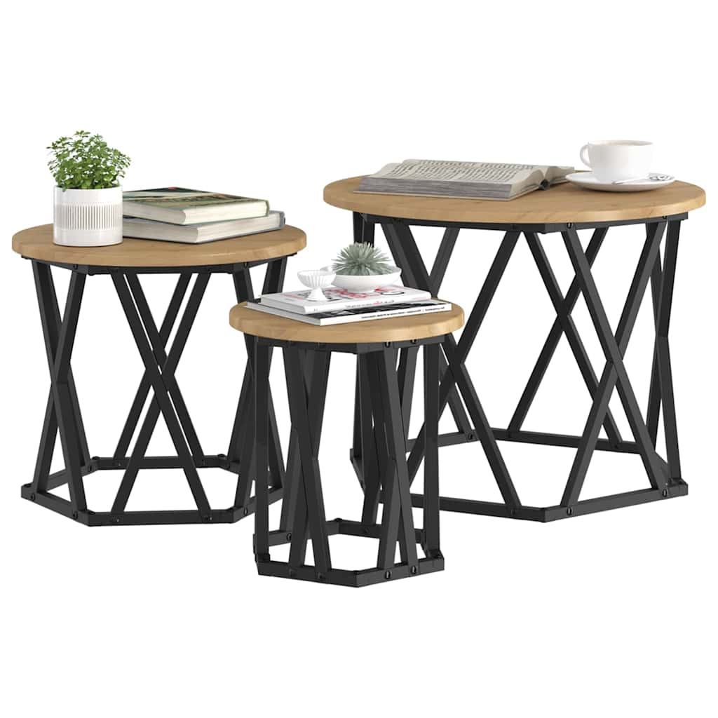 Table d'appoint empilable 3 pcs chêne artisanal 53 x 53 x 40 cm - XIOS