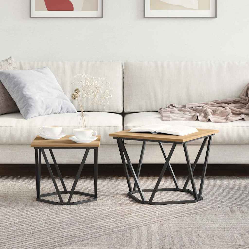 Ensemble de tables d'appoint 2 pcs chêne artisanal - XIOS