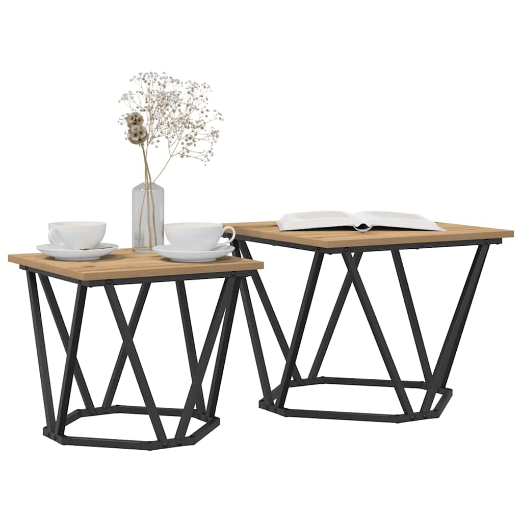 Ensemble de tables d'appoint 2 pcs chêne artisanal - XIOS