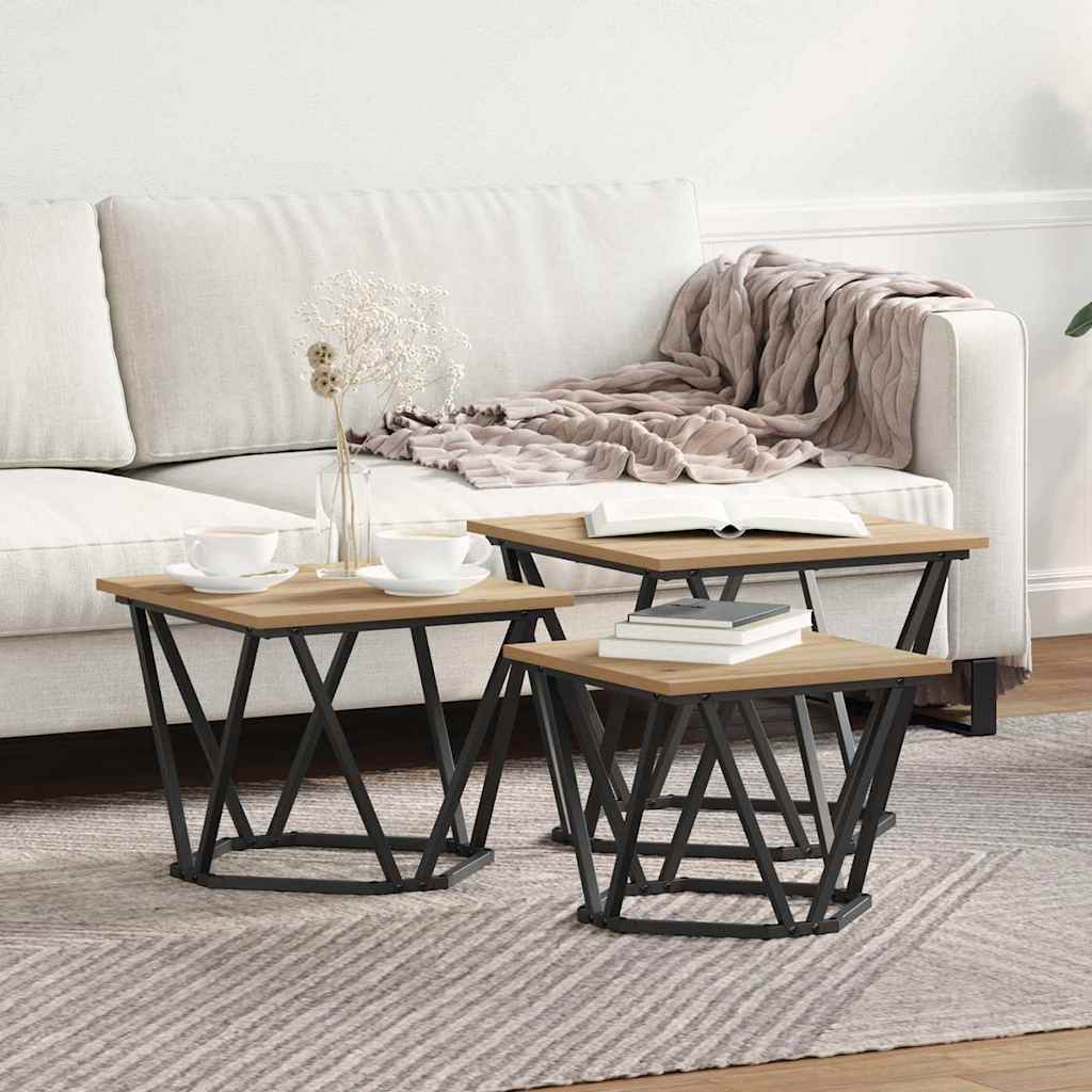 Table basse 3 pcs chêne artisanal 50 x 50 x 40 cm - XIOS