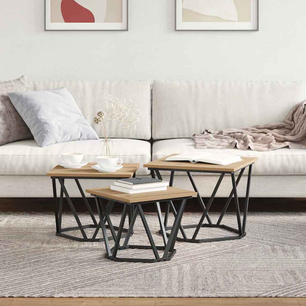 Table basse 3 pcs chêne artisanal 50 x 50 x 40 cm - XIOS