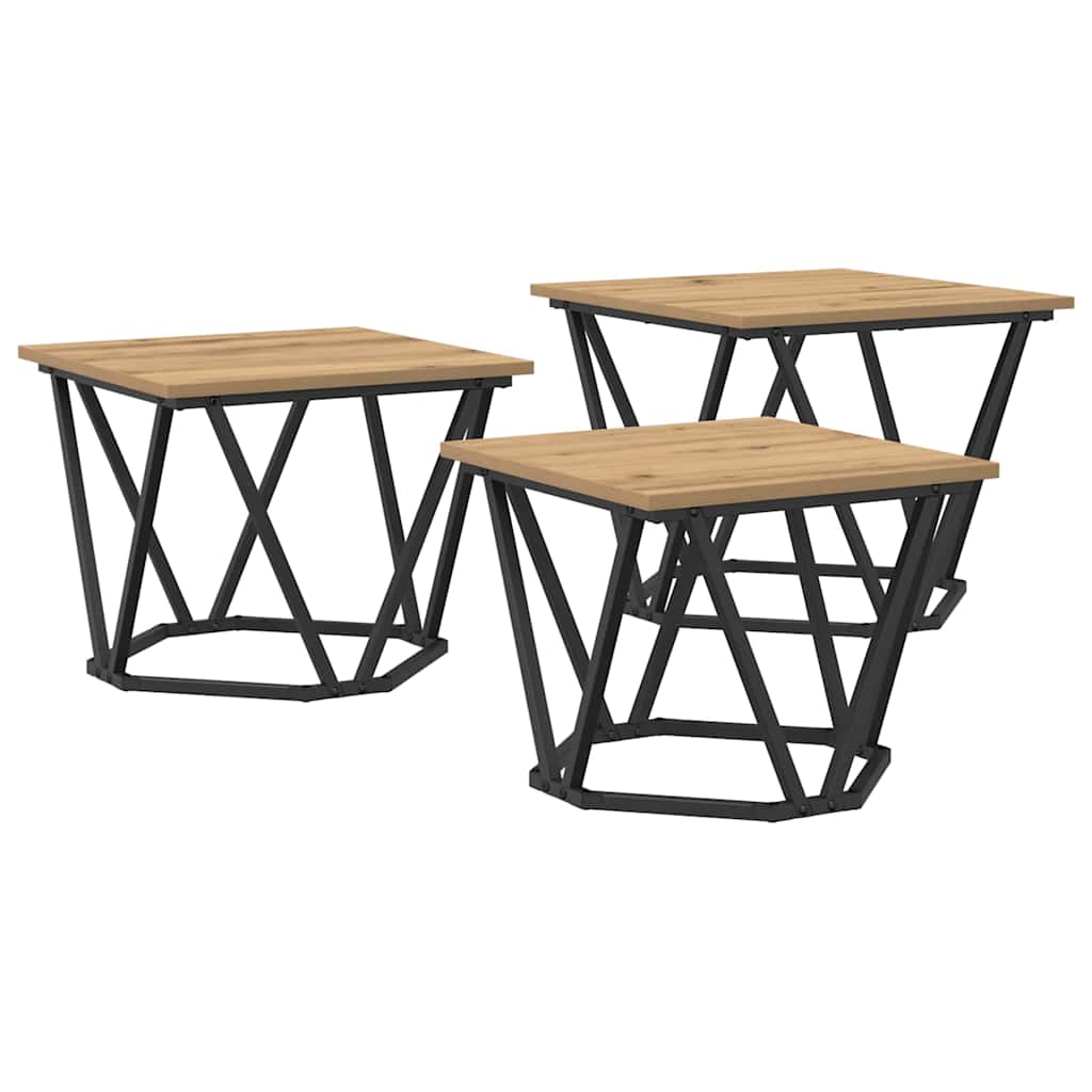Table basse 3 pcs chêne artisanal 50 x 50 x 40 cm - XIOS