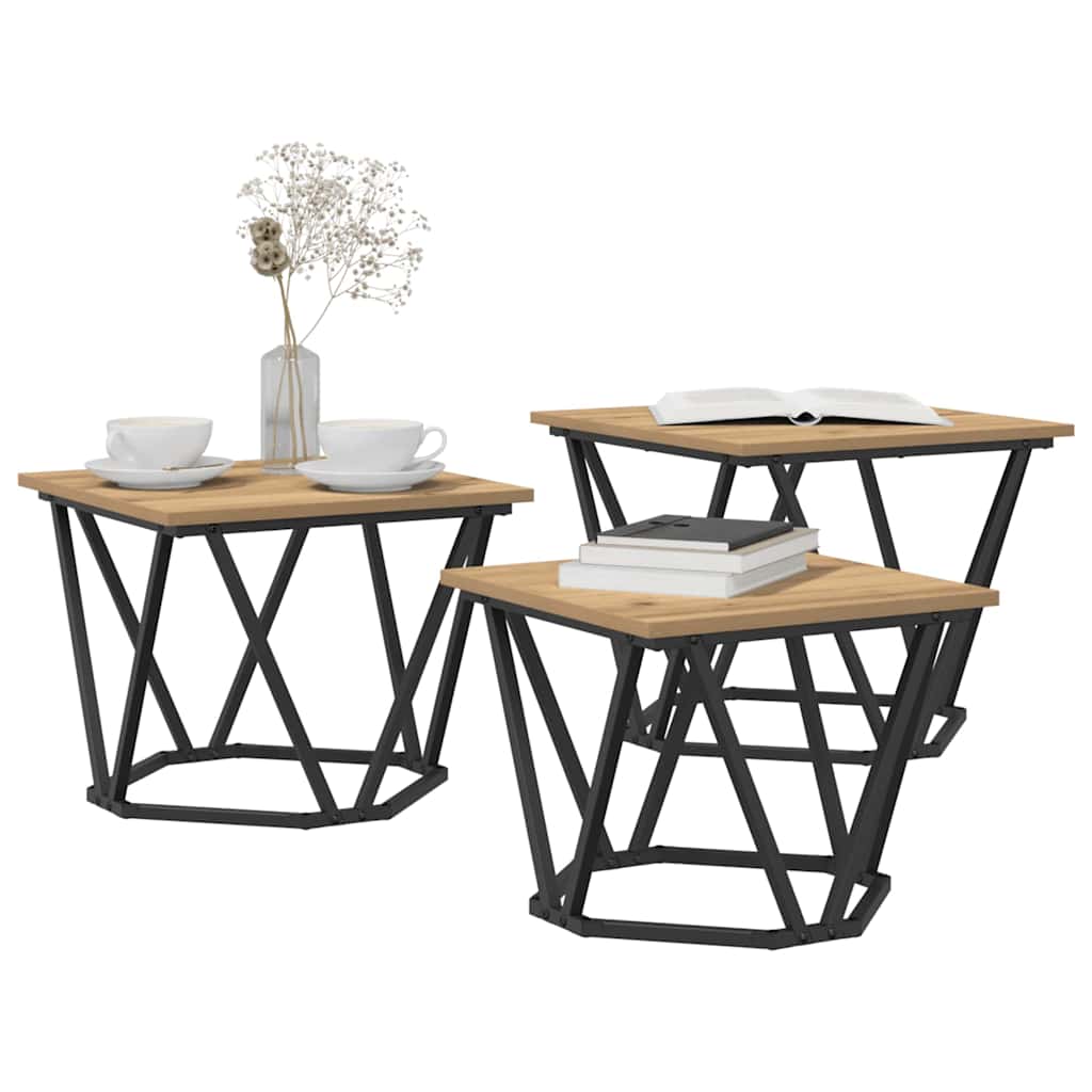 Table basse 3 pcs chêne artisanal 50 x 50 x 40 cm - XIOS