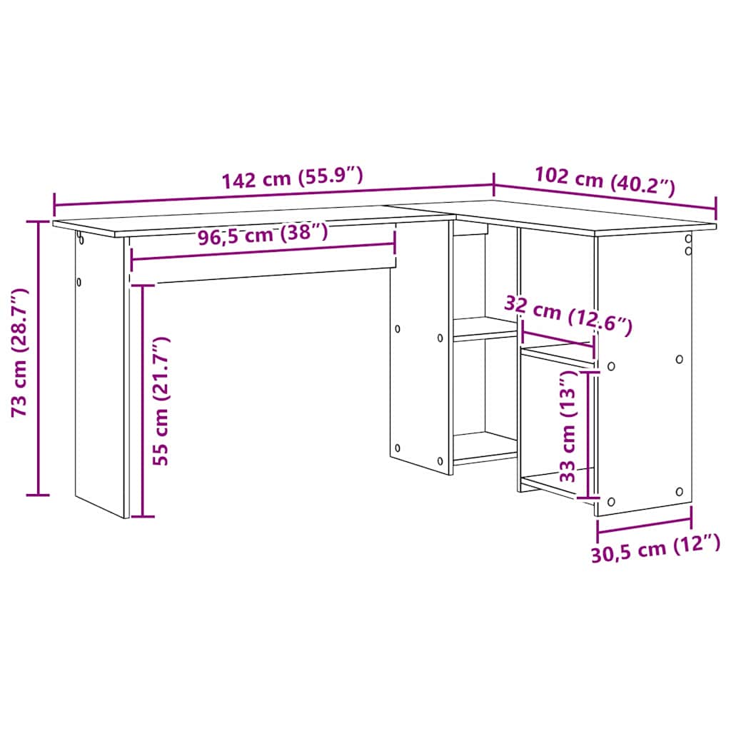 Bureau Sonoma gris 142 x 102 x 73 cm Bois d'ingénierie - XIOS