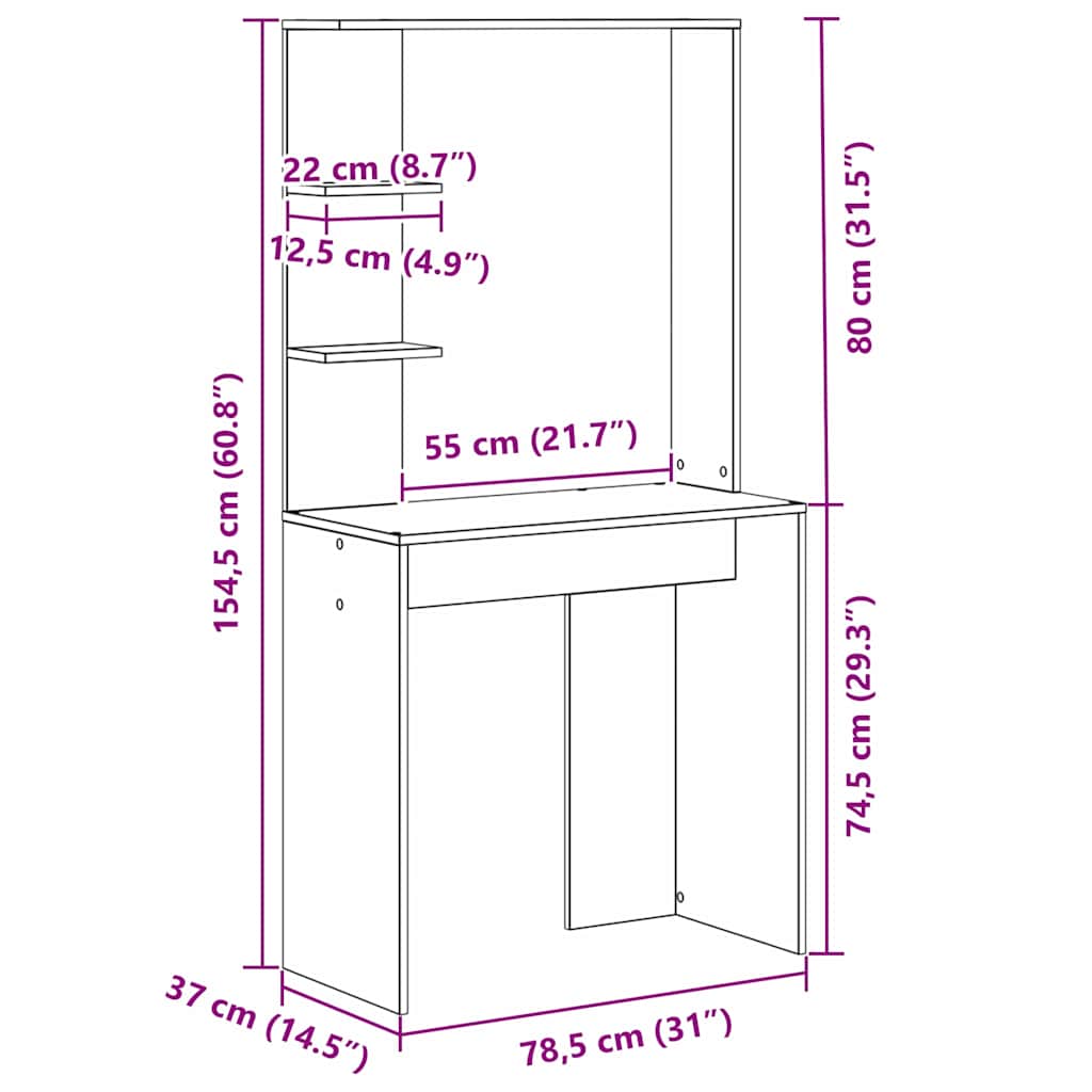 Bureau Chêne sonoma 78.5 x 37 x 154.5 cm Bois d'ingénierie - XIOS