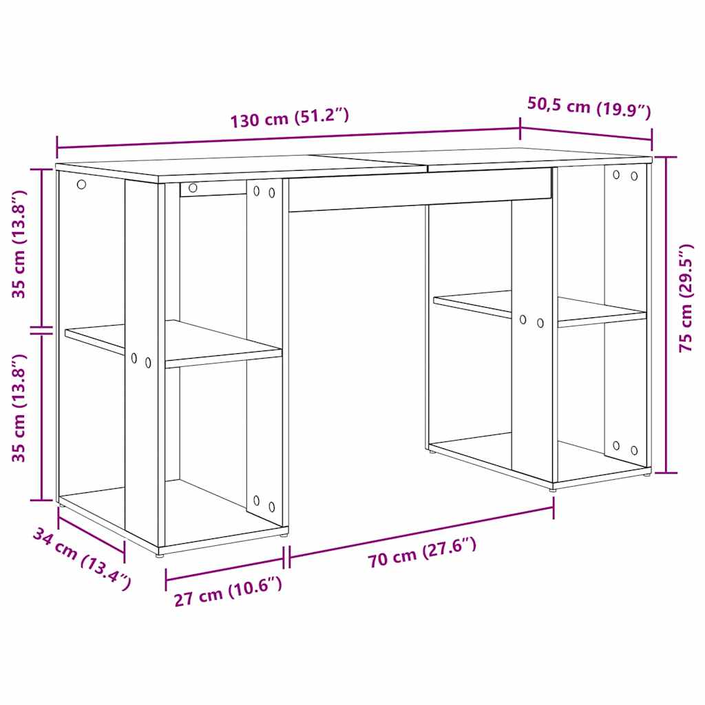 Bureau avec Rangement Chêne noir 130 x 50,5 x 75 cm - XIOS