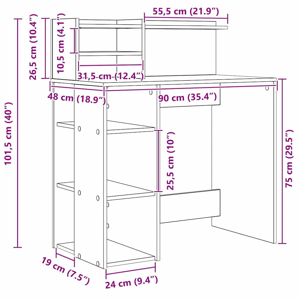 Bureau avec rangement avec étagère Blanc 90 x 48 x 101,5 cm - XIOS